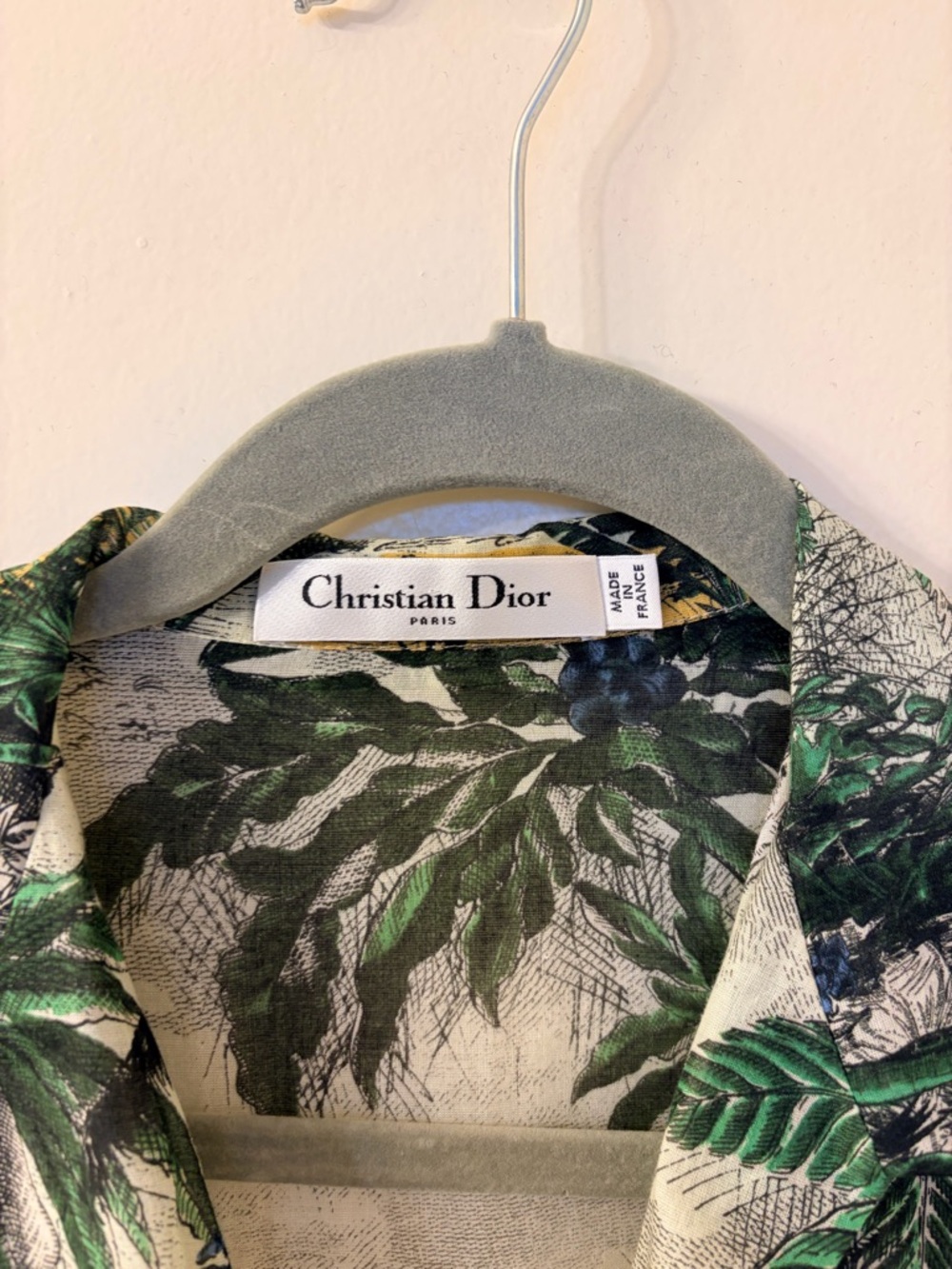 Dior Green and Black Tropical Print Collared Dress - Picture 2 of 12